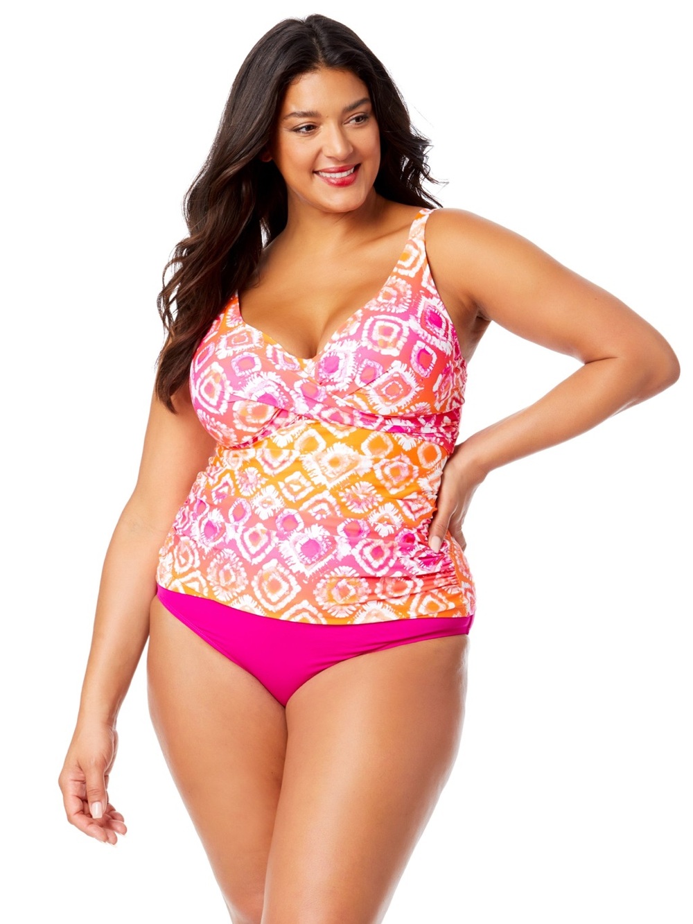 Anne Cole Pink & Orange Geometric Plus Size Swim Tankini